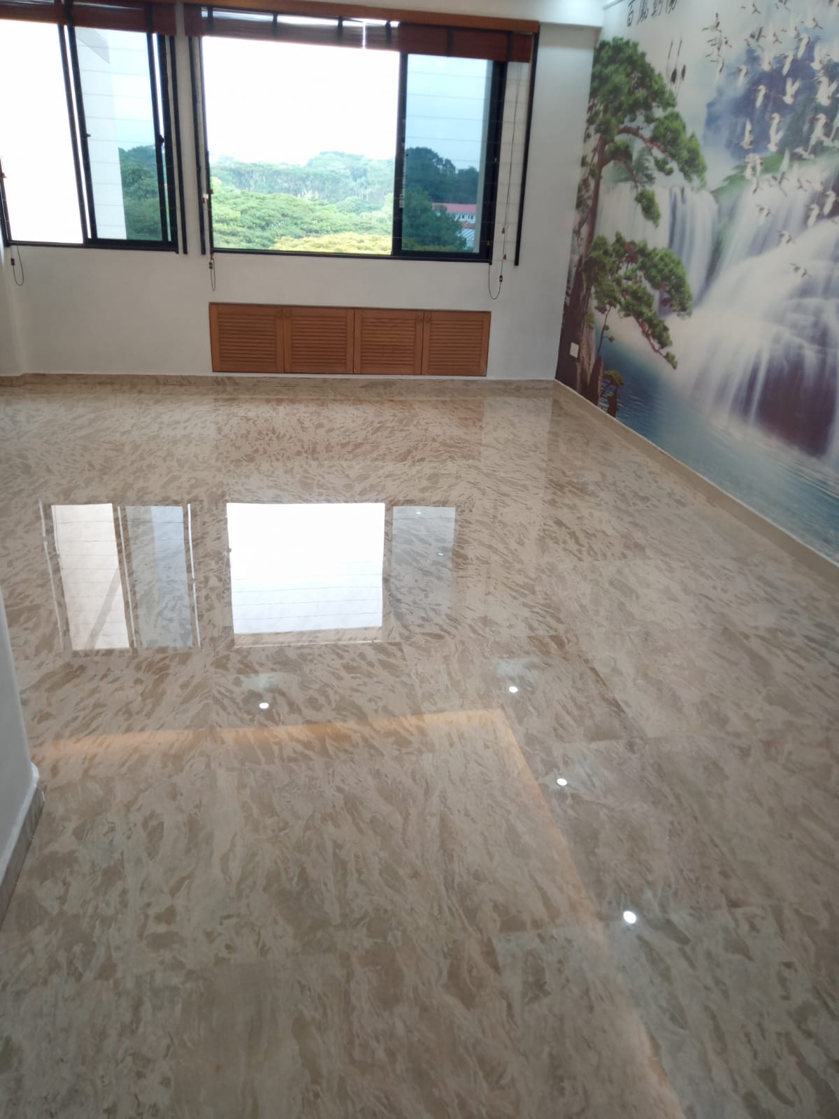 After done marble polish on floor tiles.