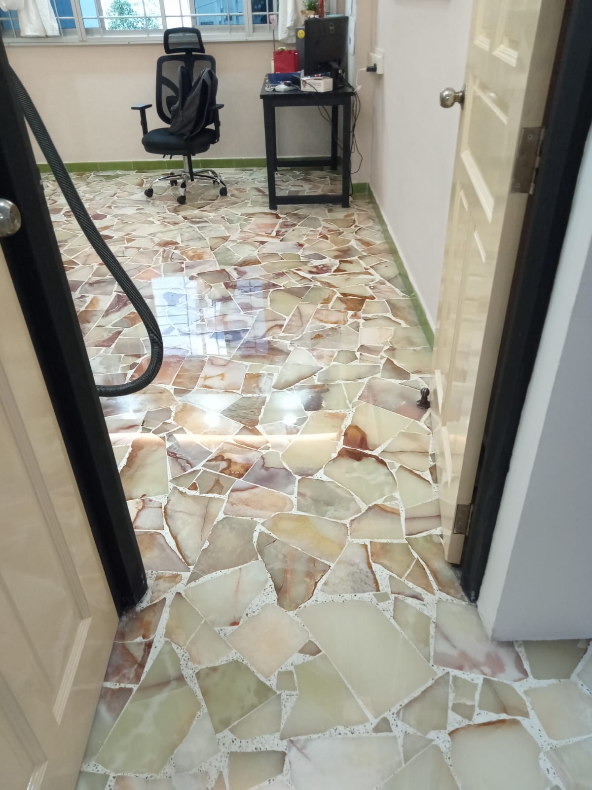 After marble gum grouting on floor tiles and looks like shiny again