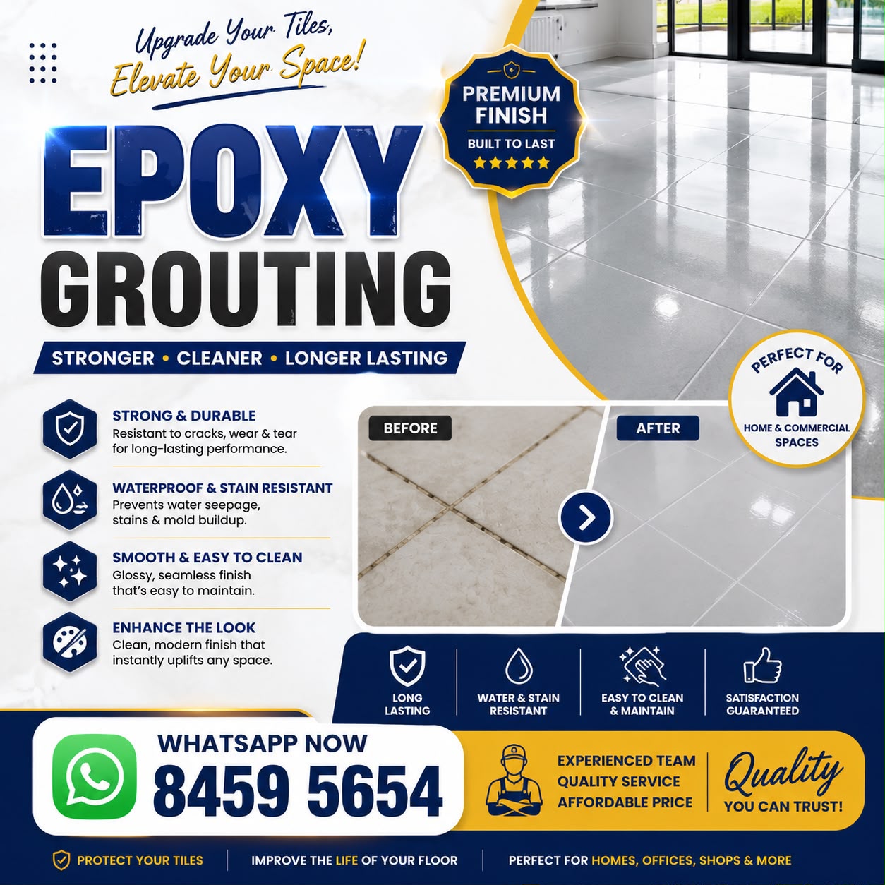 Process of marble floor gum grouting, cleaning and polishing.